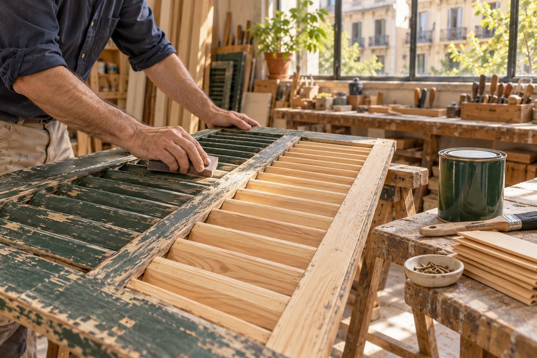 Restauración de una contraventana de librillo de madera
